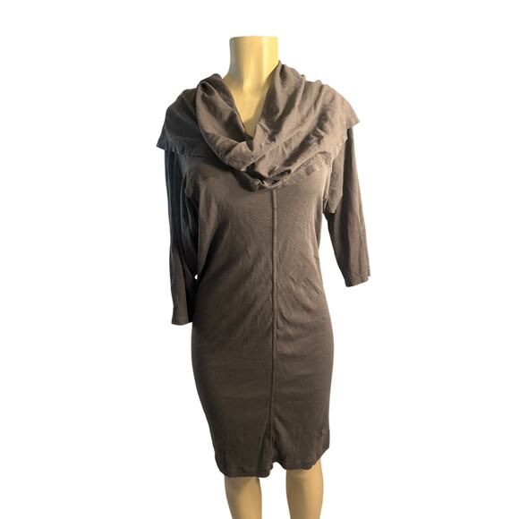 Women L Prairie Underground Gray Cowl Neck Tunic Dress 3/4 Slv Organic Cotton - Picture 2 of 6